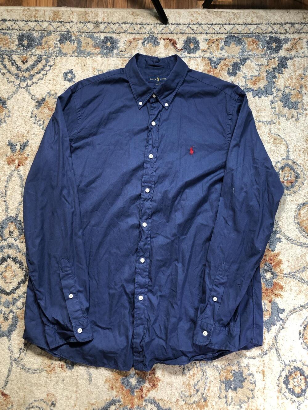 Ralph Lauren Shirt Mens XL Blue Solid Long Sleeve Button Down Pony Logo Casual